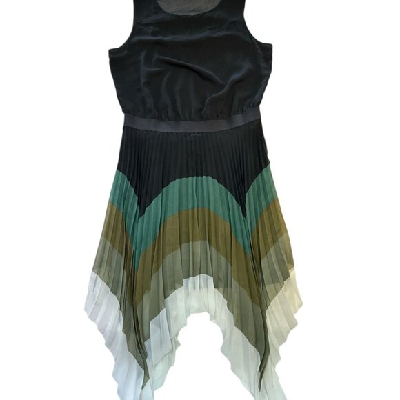 Sisley Color Block Pleated Asymmetrical Midi Dress Black US Size 8 Lined - Picture 3 of 15